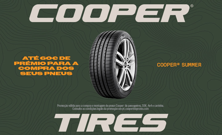 Receba até 60 € de prémio pela compra e montagem de pneus Cooper.